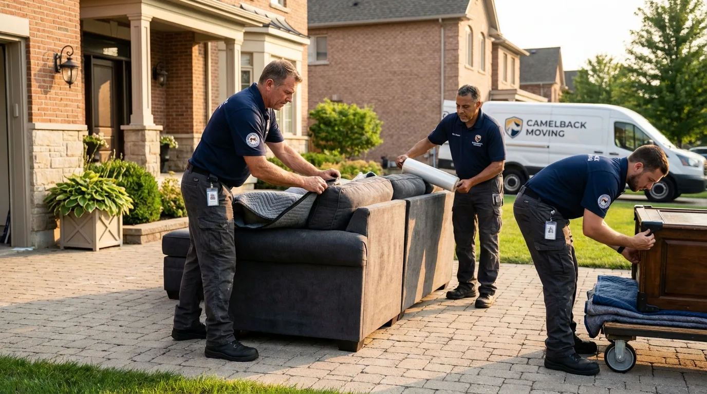 Large estate moving crew wrapping furniture in West Lafayette, IN