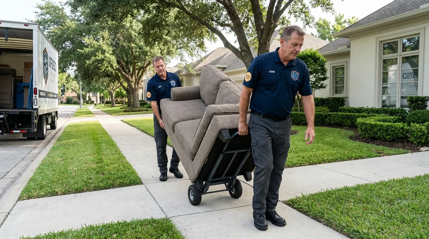 Local residential moving crew loading furniture in West Lafayette, IN